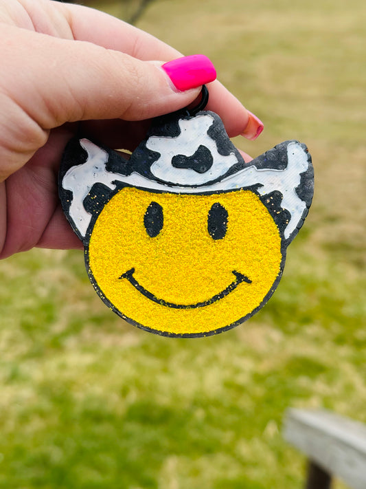 Smiley cow print hat